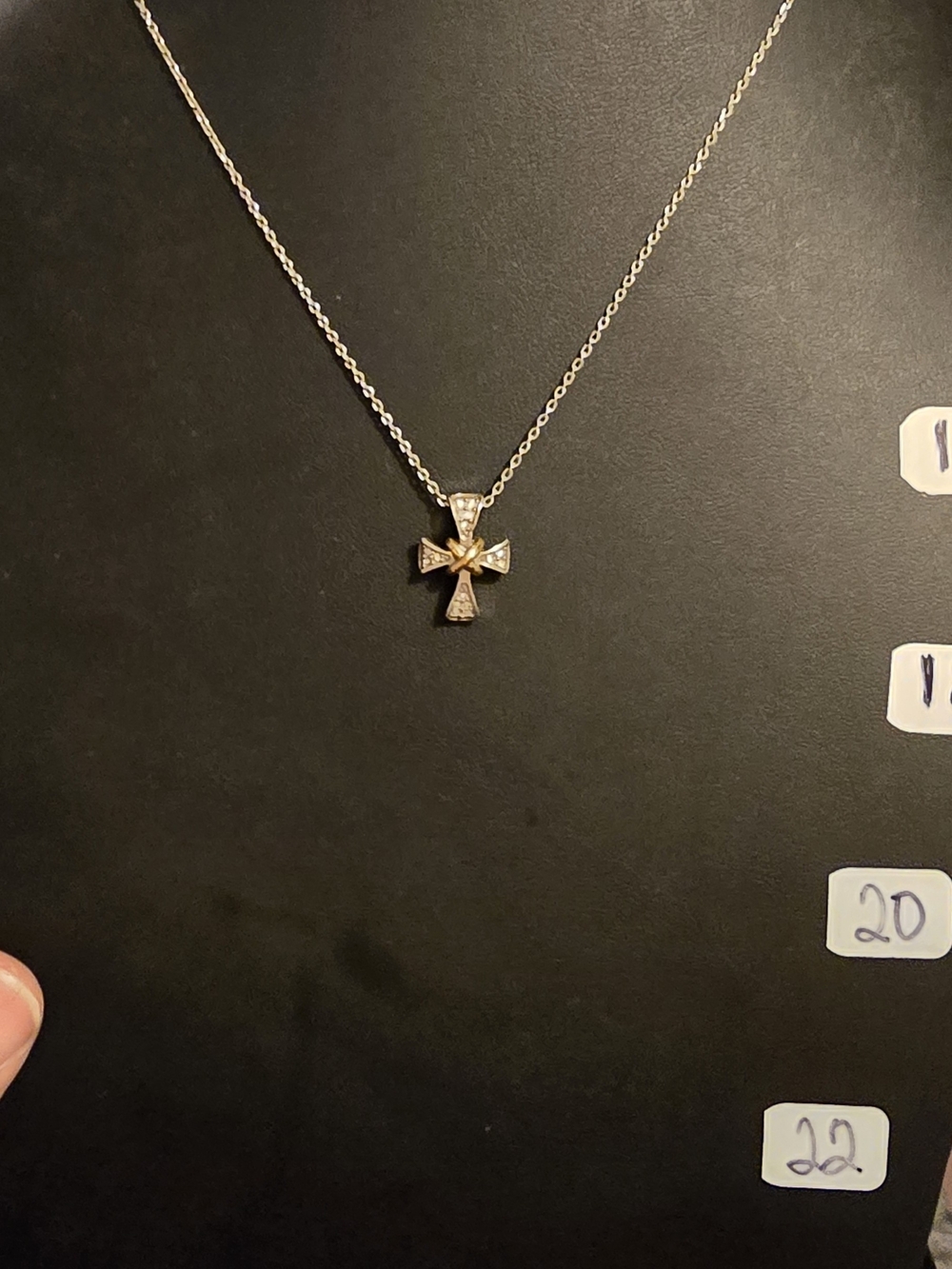 Brighton MERIDIAN TWO TONE MINI CROSS Silver Gold Crystals Necklace